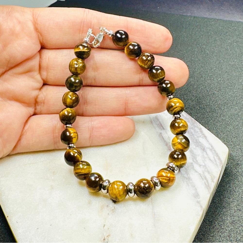 Mens Tiger Eye Bracelet Sterling Silver - Picture 5 of 5